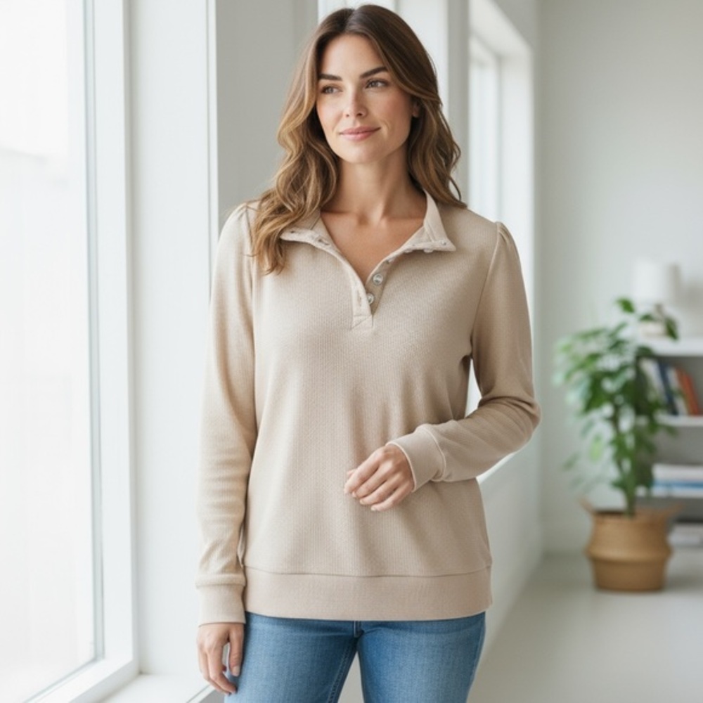 Splendid pinkish brown Women's Long Sleeve Waffle Top